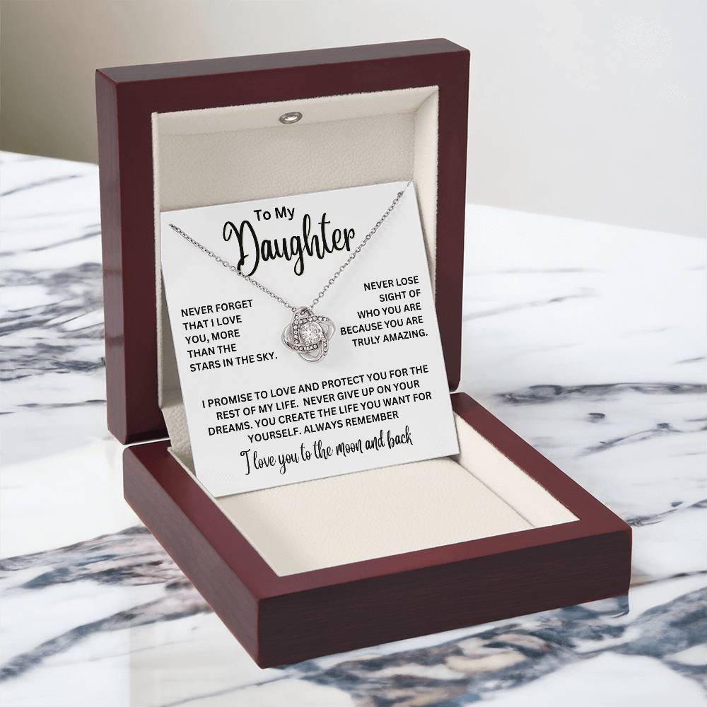 To My Daughter - I Love You To The Moon And Back - Love Knot Necklace