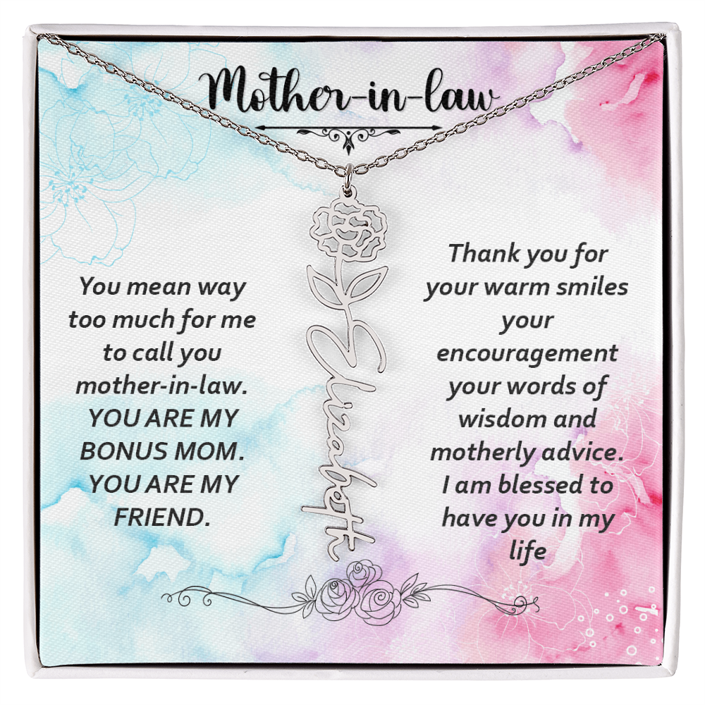 To My Mother-In-Law - Flower Name Necklace with Heartfelt Message Card