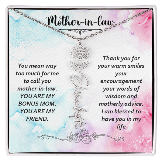 To My Mother-In-Law - Flower Name Necklace with Heartfelt Message Card