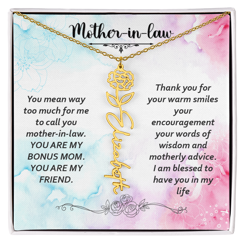 To My Mother-In-Law - Flower Name Necklace with Heartfelt Message Card