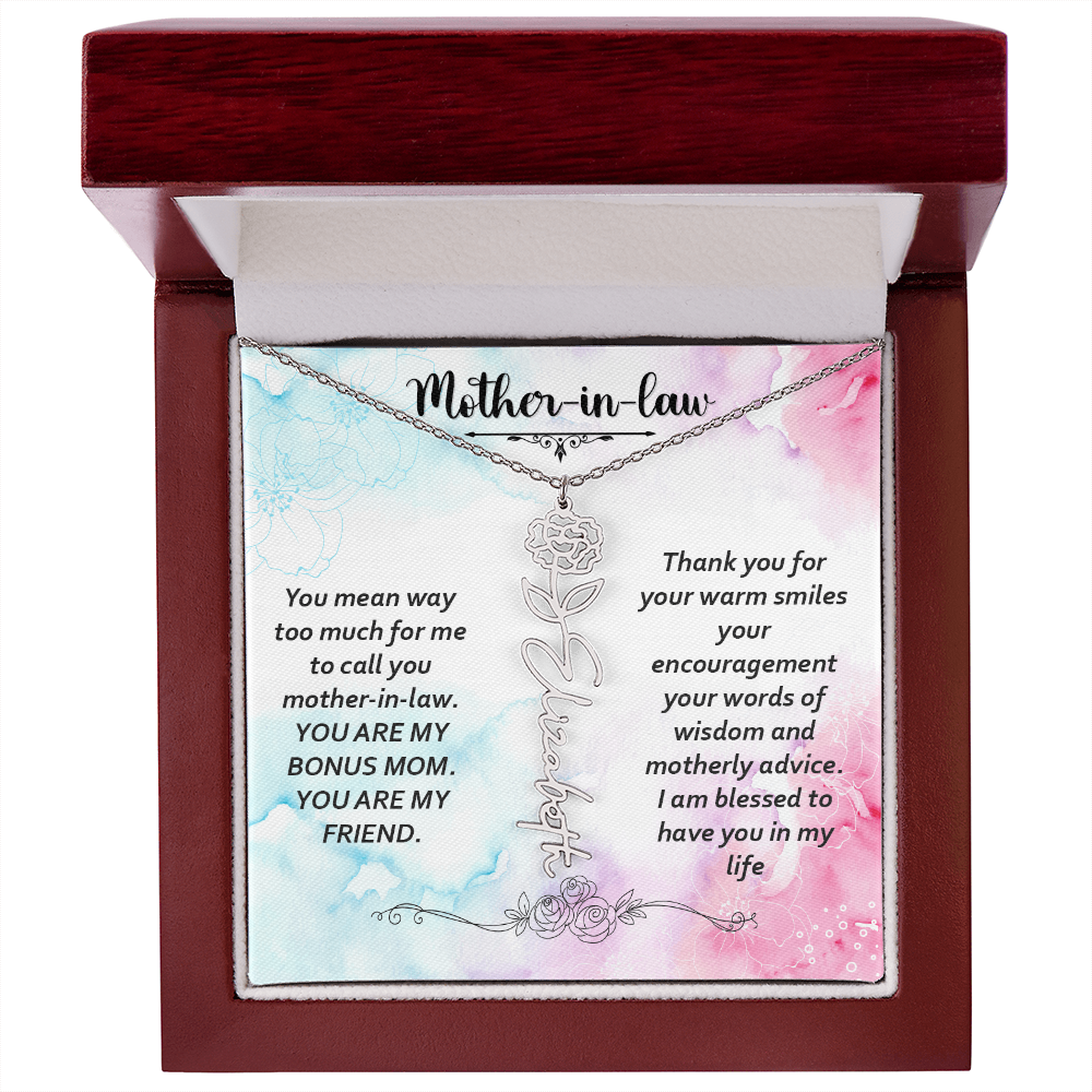 To My Mother-In-Law - Flower Name Necklace with Heartfelt Message Card