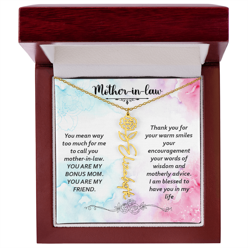 To My Mother-In-Law - Flower Name Necklace with Heartfelt Message Card