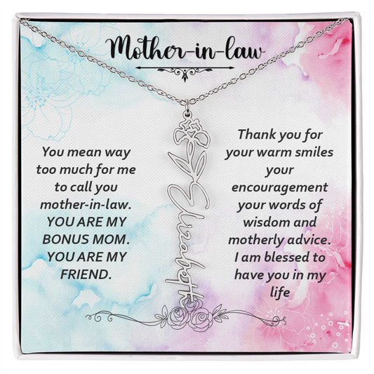 To My Mother-In-Law - Flower Name Necklace with Heartfelt Message Card