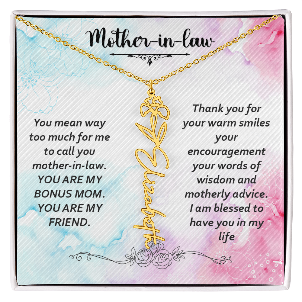 To My Mother-In-Law - Flower Name Necklace with Heartfelt Message Card