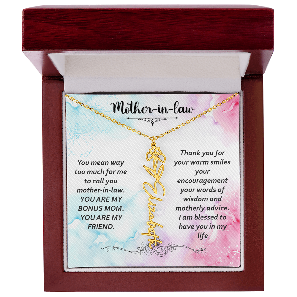 To My Mother-In-Law - Flower Name Necklace with Heartfelt Message Card