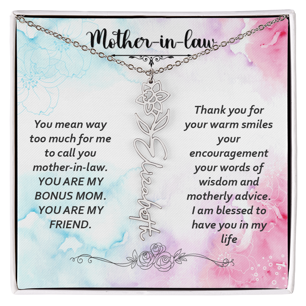 To My Mother-In-Law - Flower Name Necklace with Heartfelt Message Card