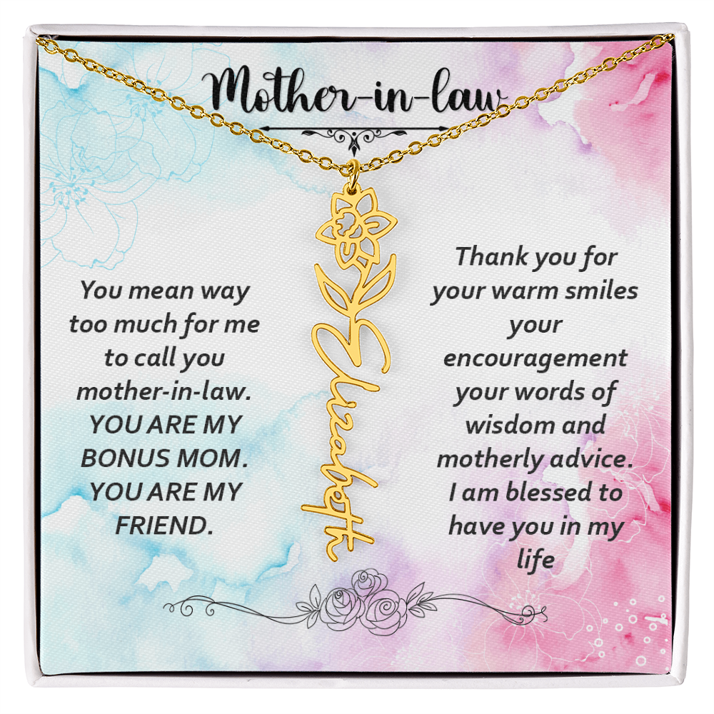 To My Mother-In-Law - Flower Name Necklace with Heartfelt Message Card
