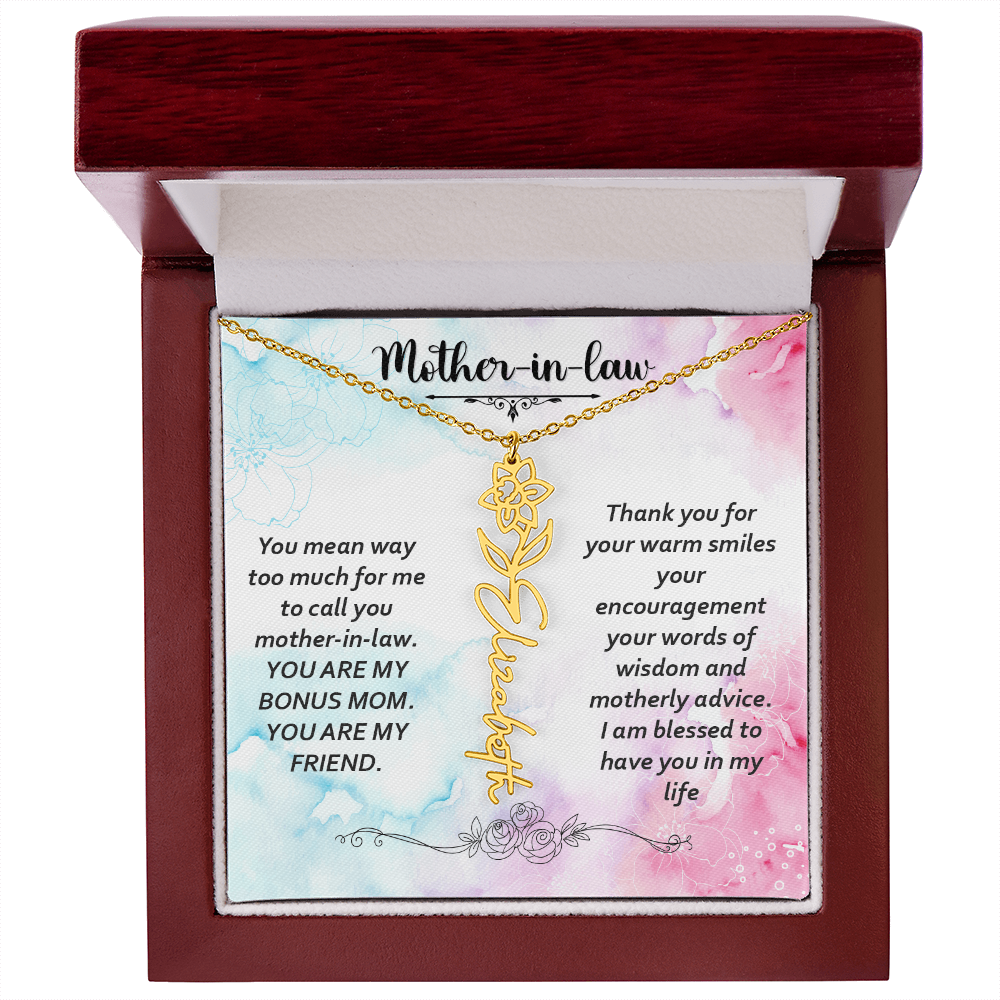To My Mother-In-Law - Flower Name Necklace with Heartfelt Message Card