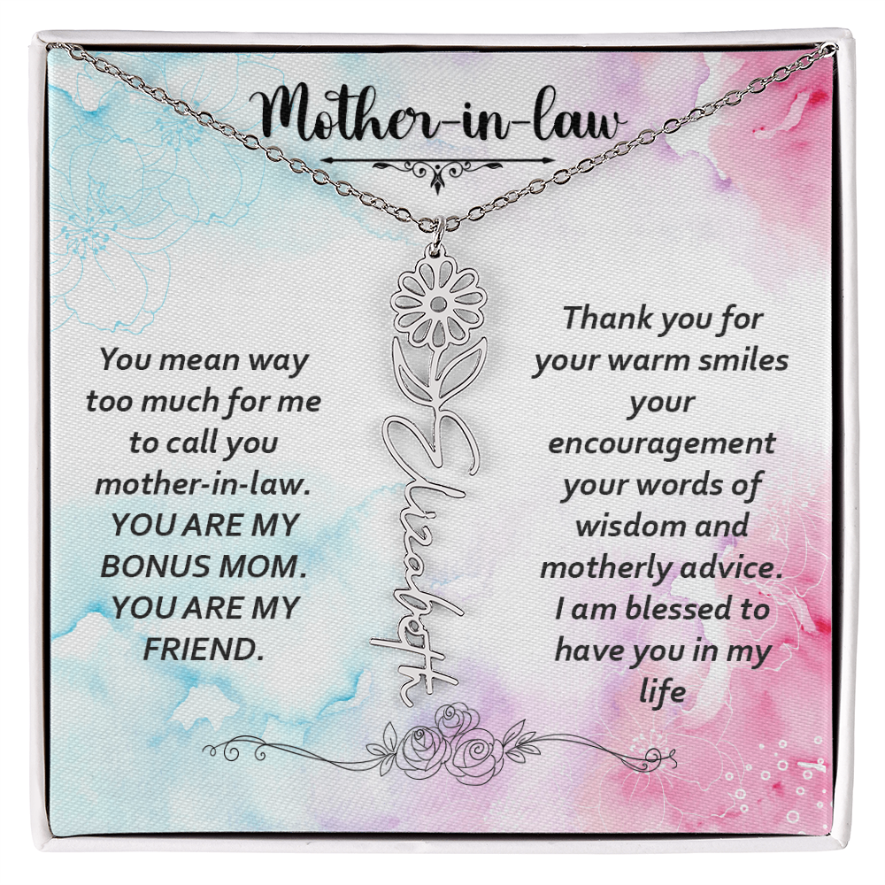 To My Mother-In-Law - Flower Name Necklace with Heartfelt Message Card