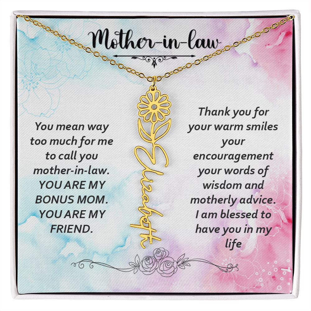 To My Mother-In-Law - Flower Name Necklace with Heartfelt Message Card