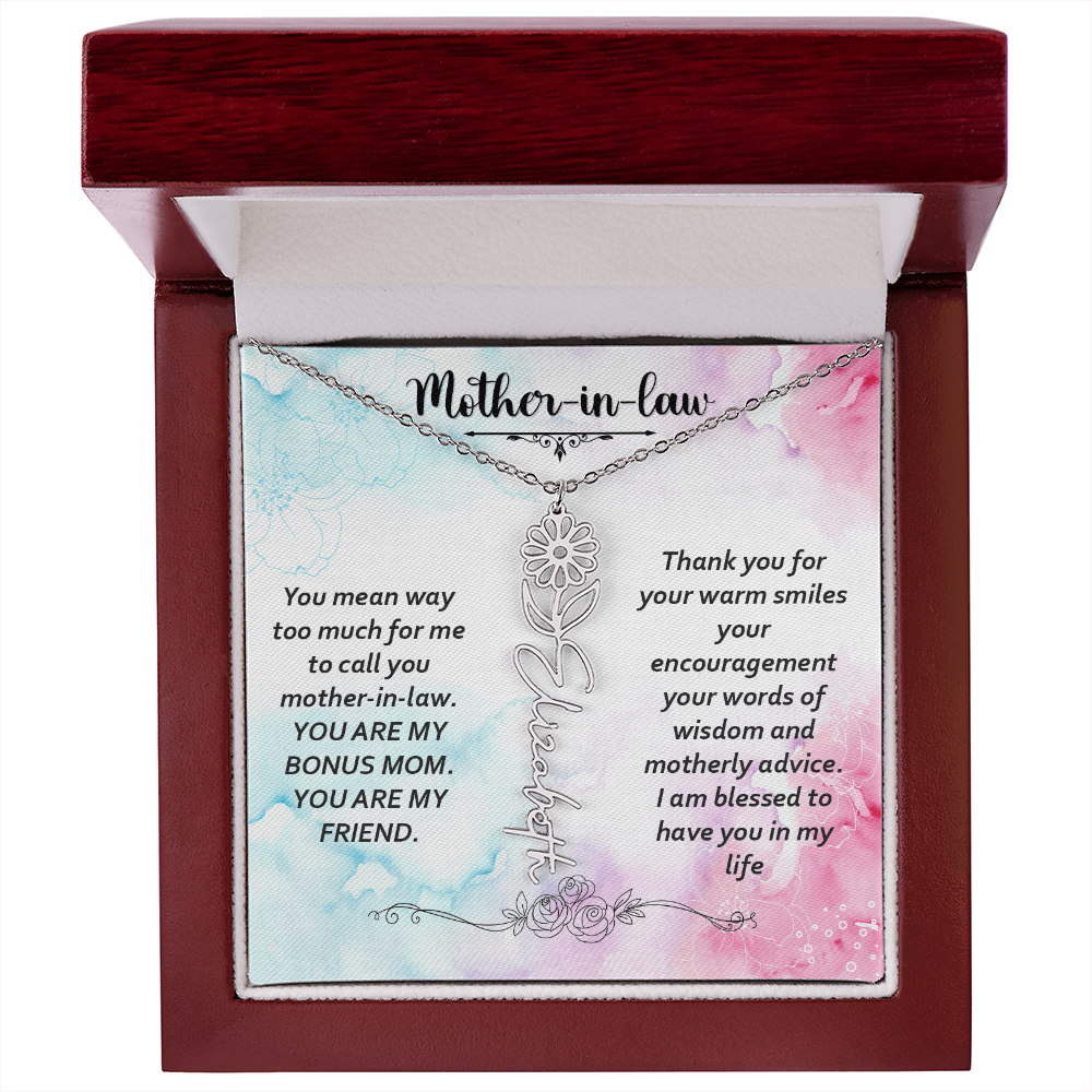 To My Mother-In-Law - Flower Name Necklace with Heartfelt Message Card