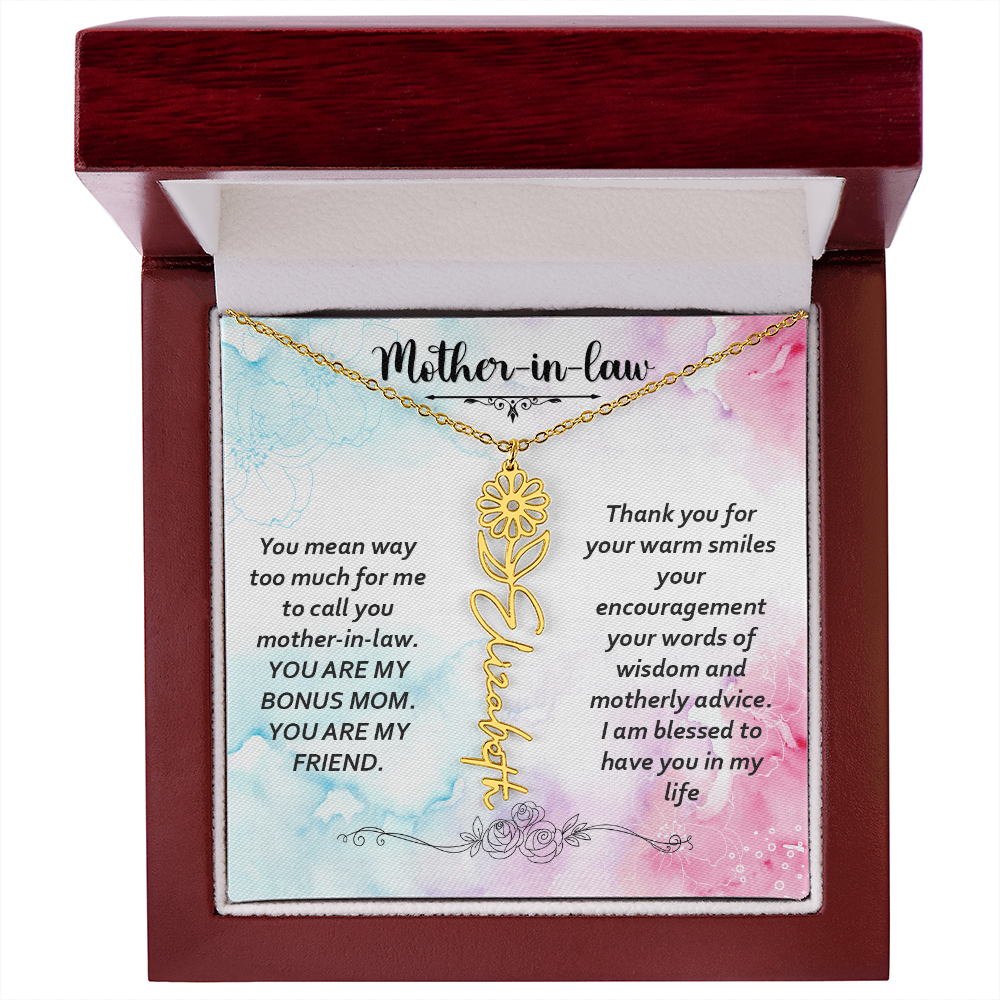 To My Mother-In-Law - Flower Name Necklace with Heartfelt Message Card