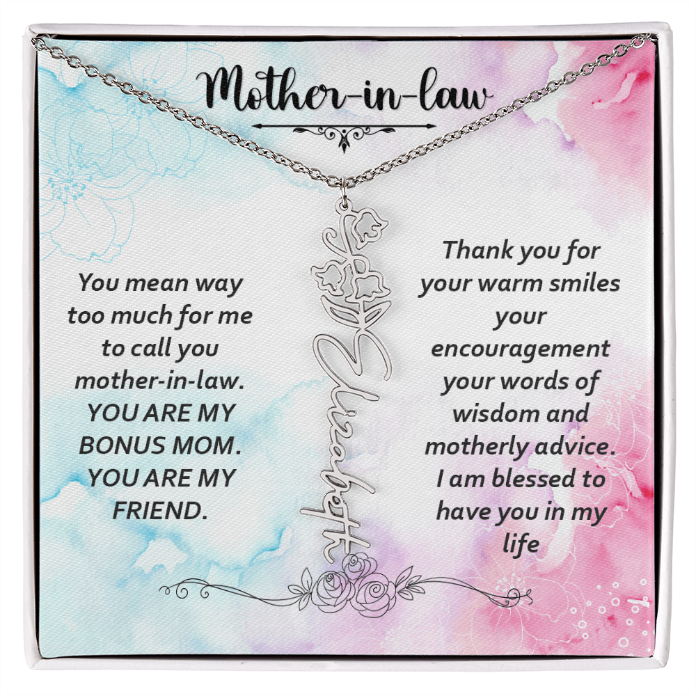 To My Mother-In-Law - Flower Name Necklace with Heartfelt Message Card