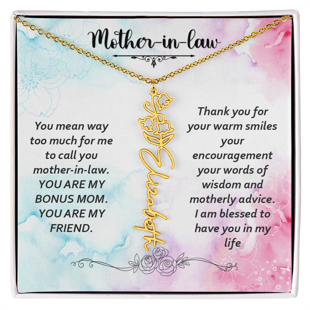 To My Mother-In-Law - Flower Name Necklace with Heartfelt Message Card