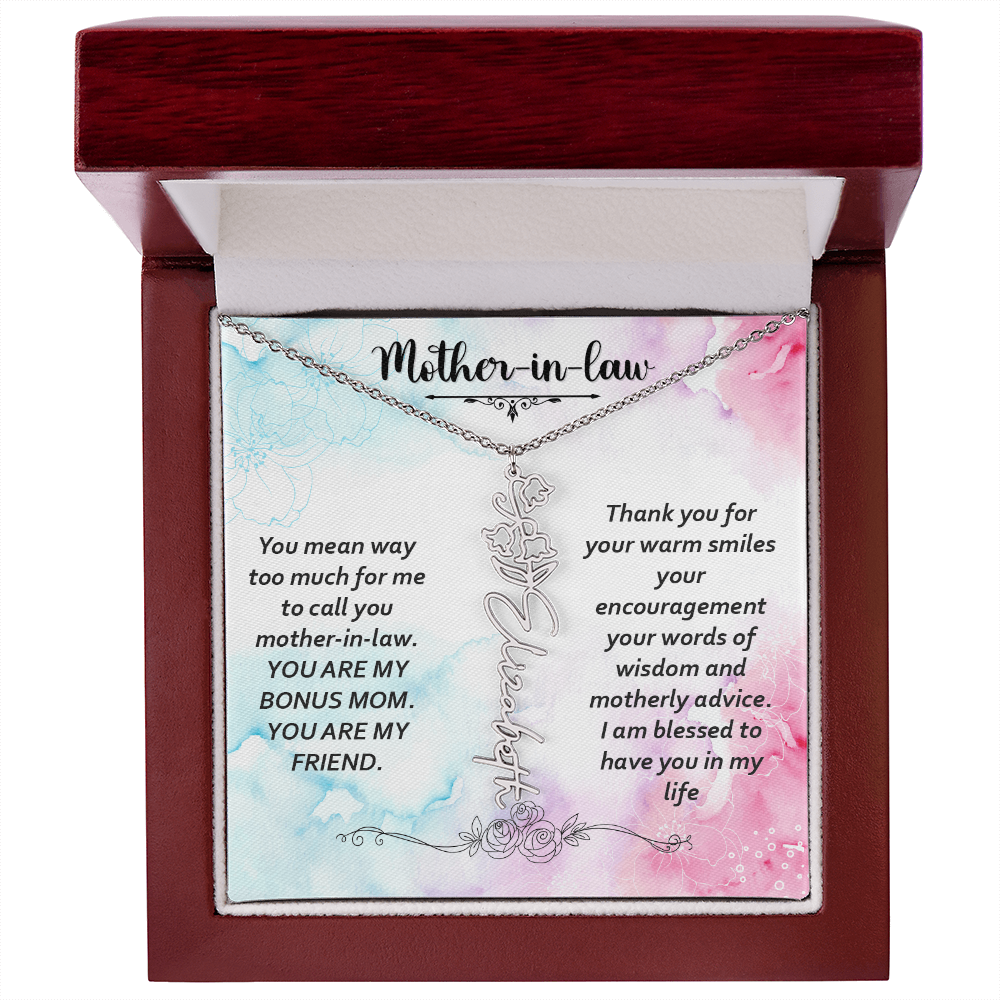 To My Mother-In-Law - Flower Name Necklace with Heartfelt Message Card
