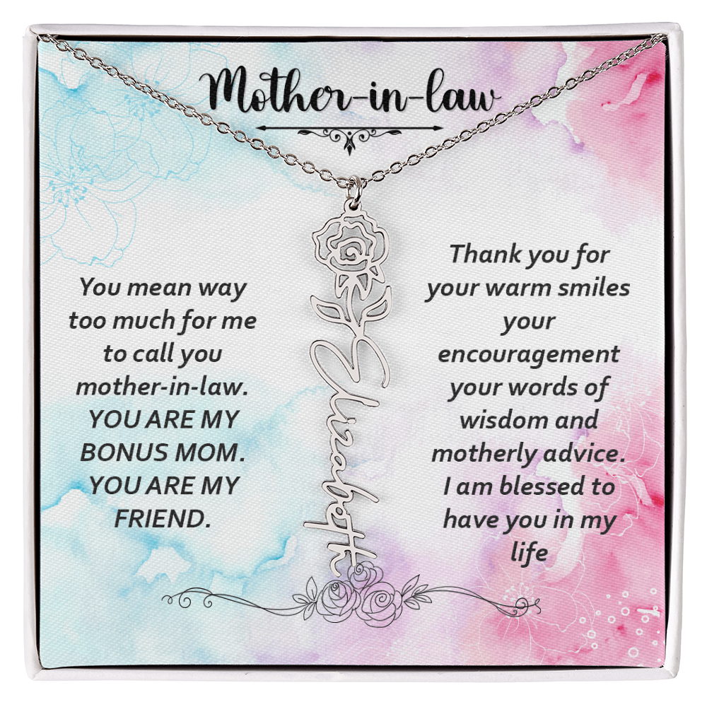 To My Mother-In-Law - Flower Name Necklace with Heartfelt Message Card