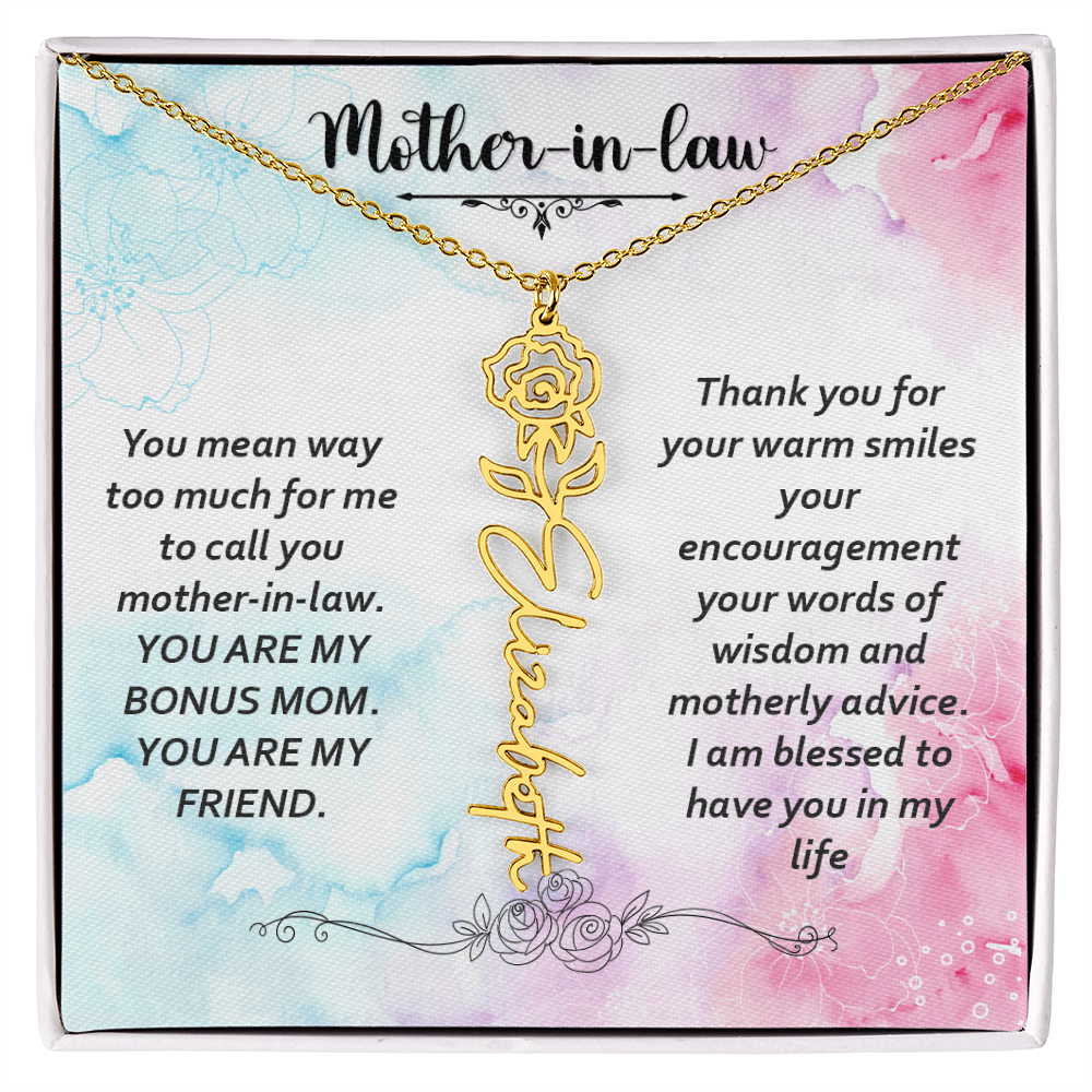 To My Mother-In-Law - Flower Name Necklace with Heartfelt Message Card
