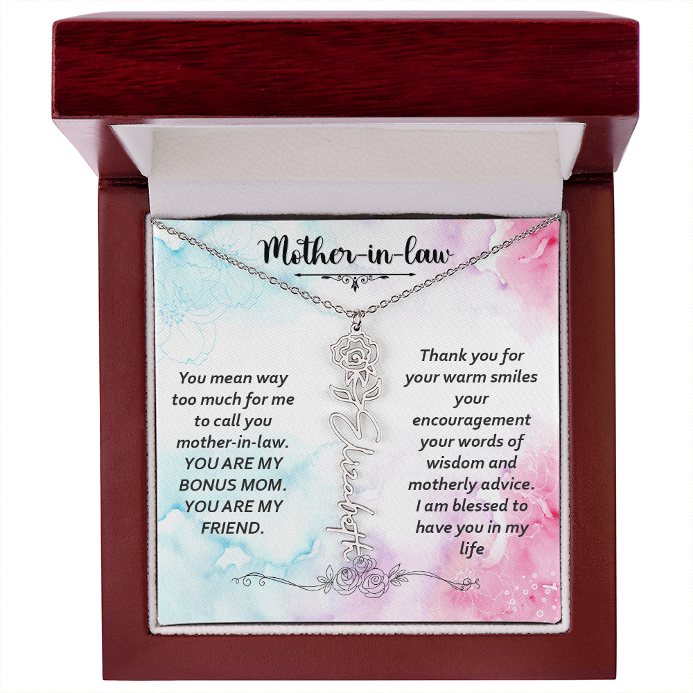 To My Mother-In-Law - Flower Name Necklace with Heartfelt Message Card