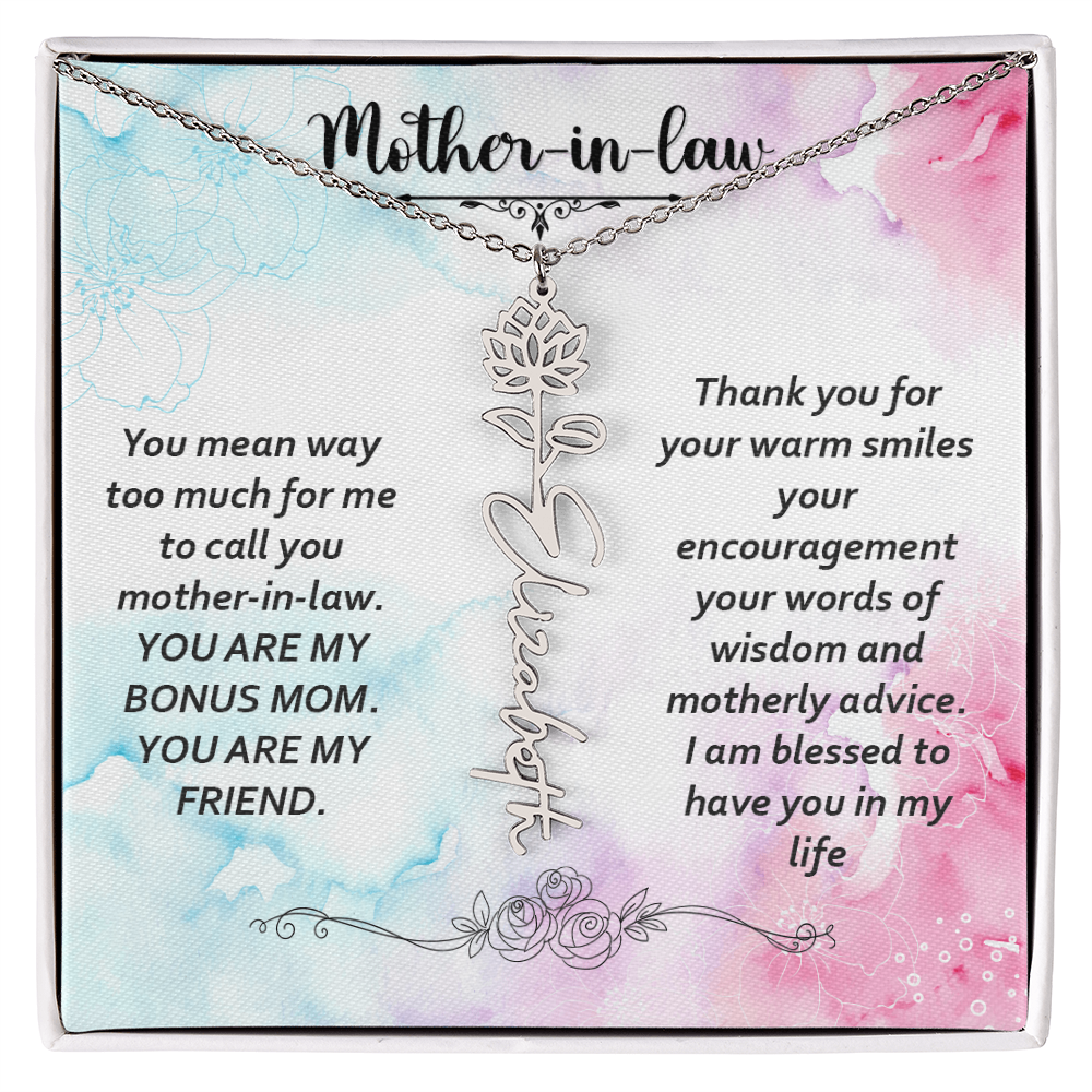 To My Mother-In-Law - Flower Name Necklace with Heartfelt Message Card