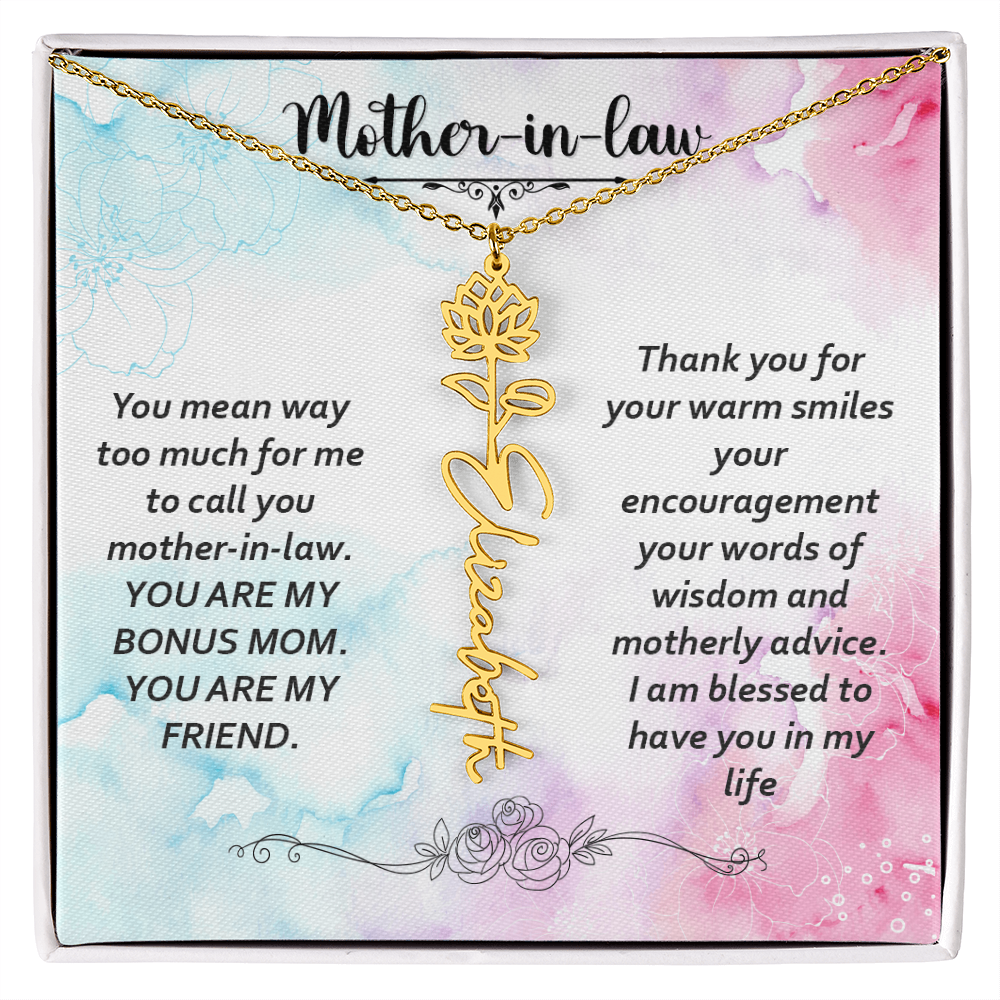 To My Mother-In-Law - Flower Name Necklace with Heartfelt Message Card