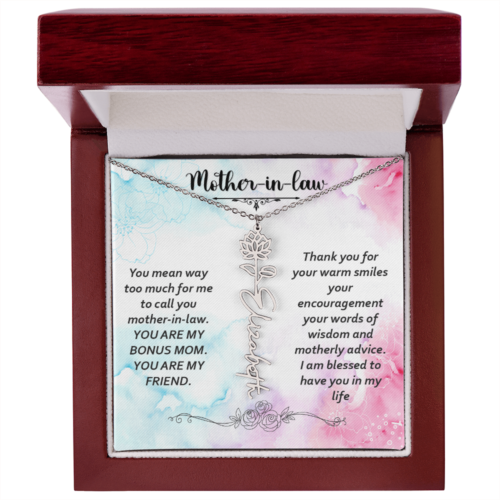 To My Mother-In-Law - Flower Name Necklace with Heartfelt Message Card