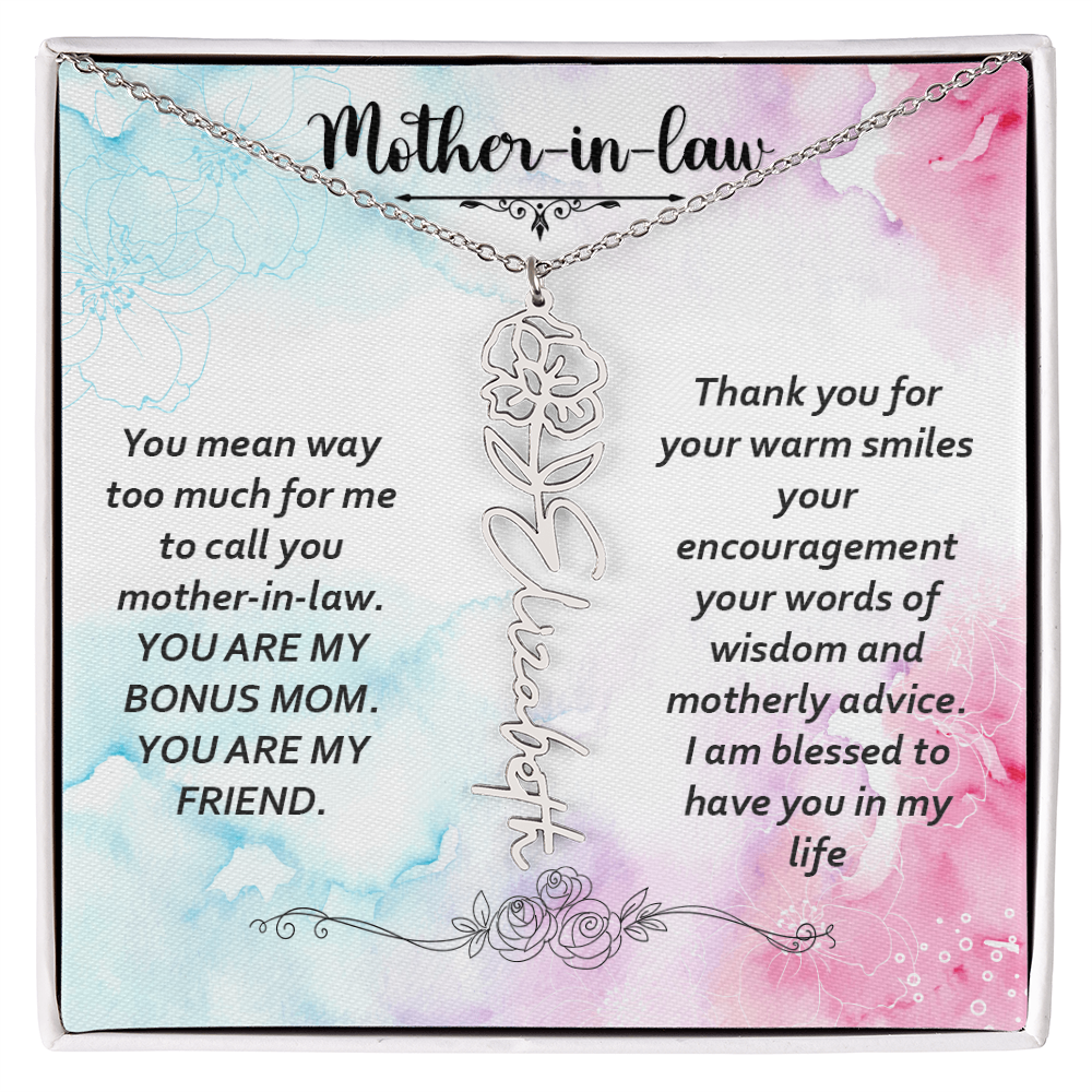 To My Mother-In-Law - Flower Name Necklace with Heartfelt Message Card