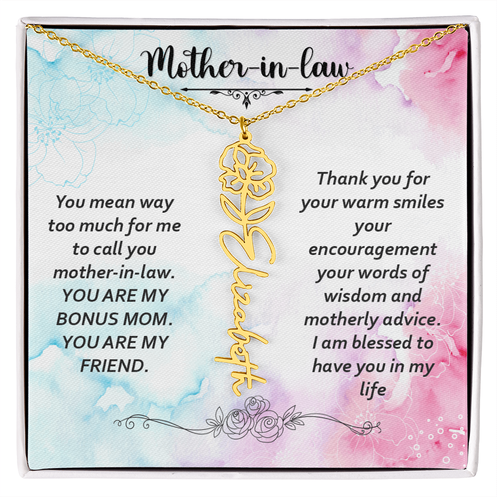 To My Mother-In-Law - Flower Name Necklace with Heartfelt Message Card