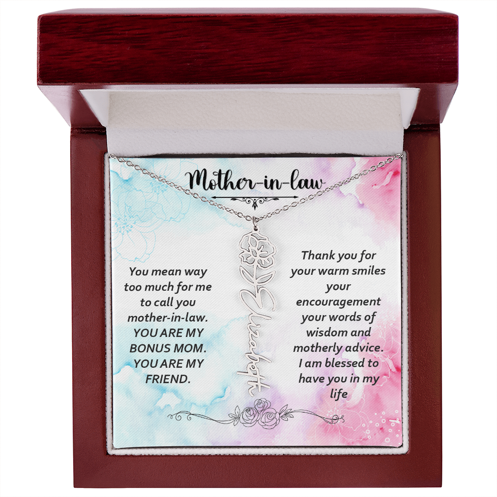 To My Mother-In-Law - Flower Name Necklace with Heartfelt Message Card