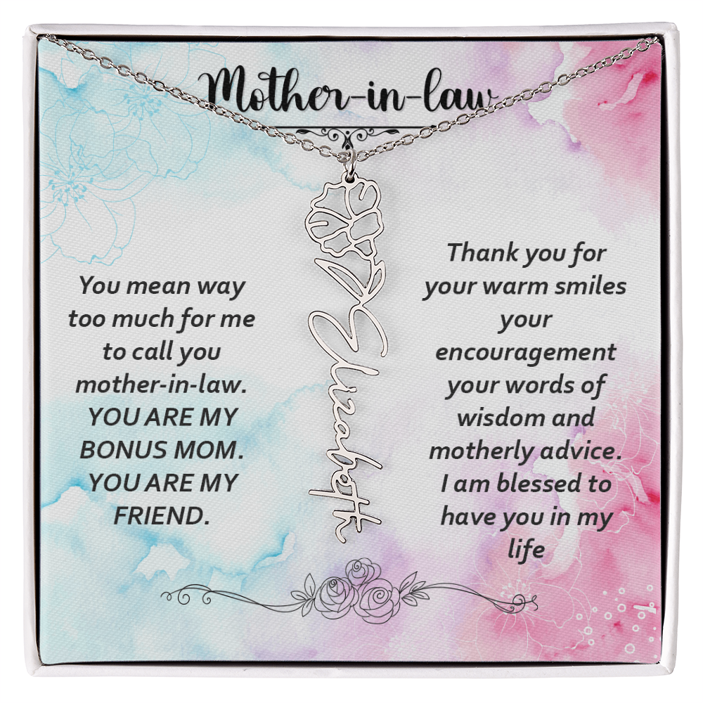 To My Mother-In-Law - Flower Name Necklace with Heartfelt Message Card