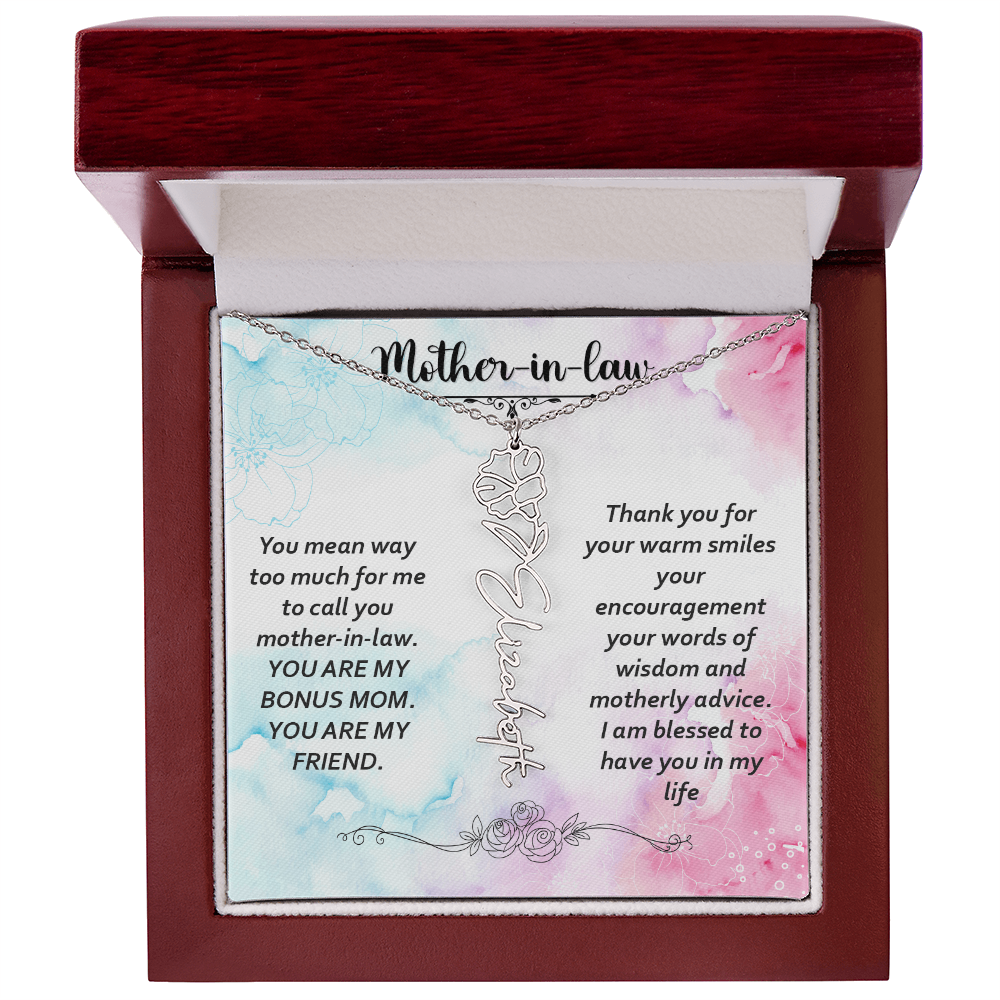To My Mother-In-Law - Flower Name Necklace with Heartfelt Message Card