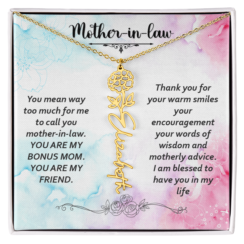 To My Mother-In-Law - Flower Name Necklace with Heartfelt Message Card