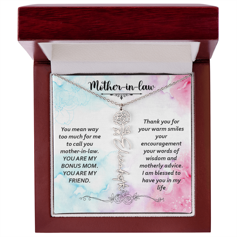 To My Mother-In-Law - Flower Name Necklace with Heartfelt Message Card