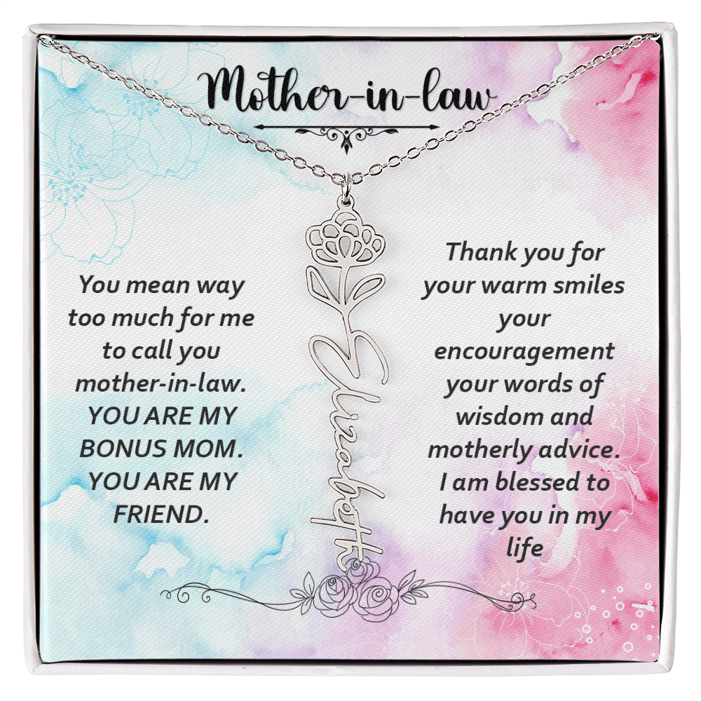 To My Mother-In-Law - Flower Name Necklace with Heartfelt Message Card