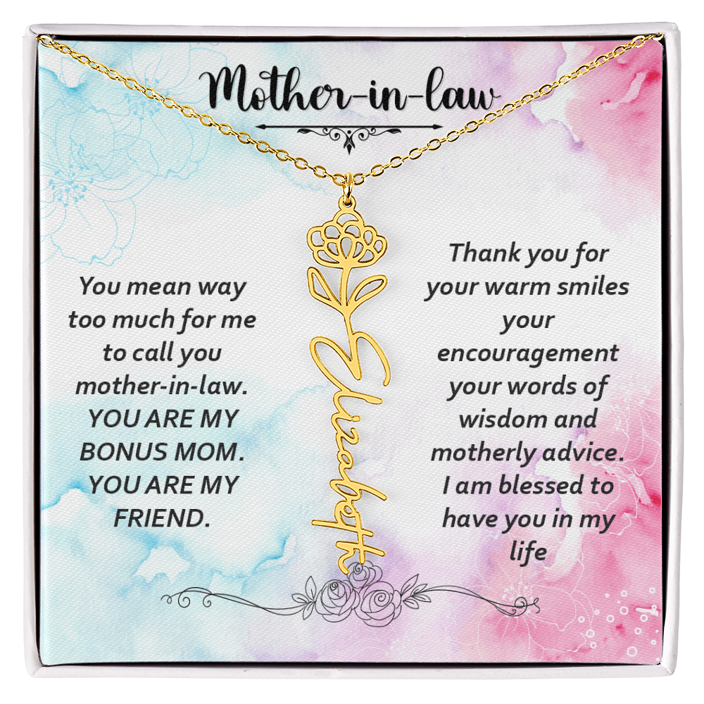 To My Mother-In-Law - Flower Name Necklace with Heartfelt Message Card