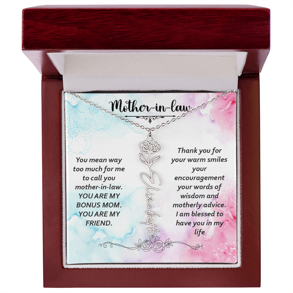 To My Mother-In-Law - Flower Name Necklace with Heartfelt Message Card