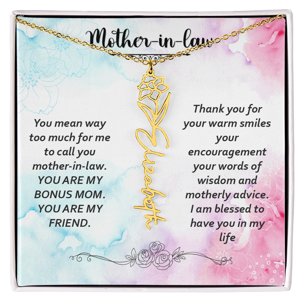 To My Mother-In-Law - Flower Name Necklace with Heartfelt Message Card