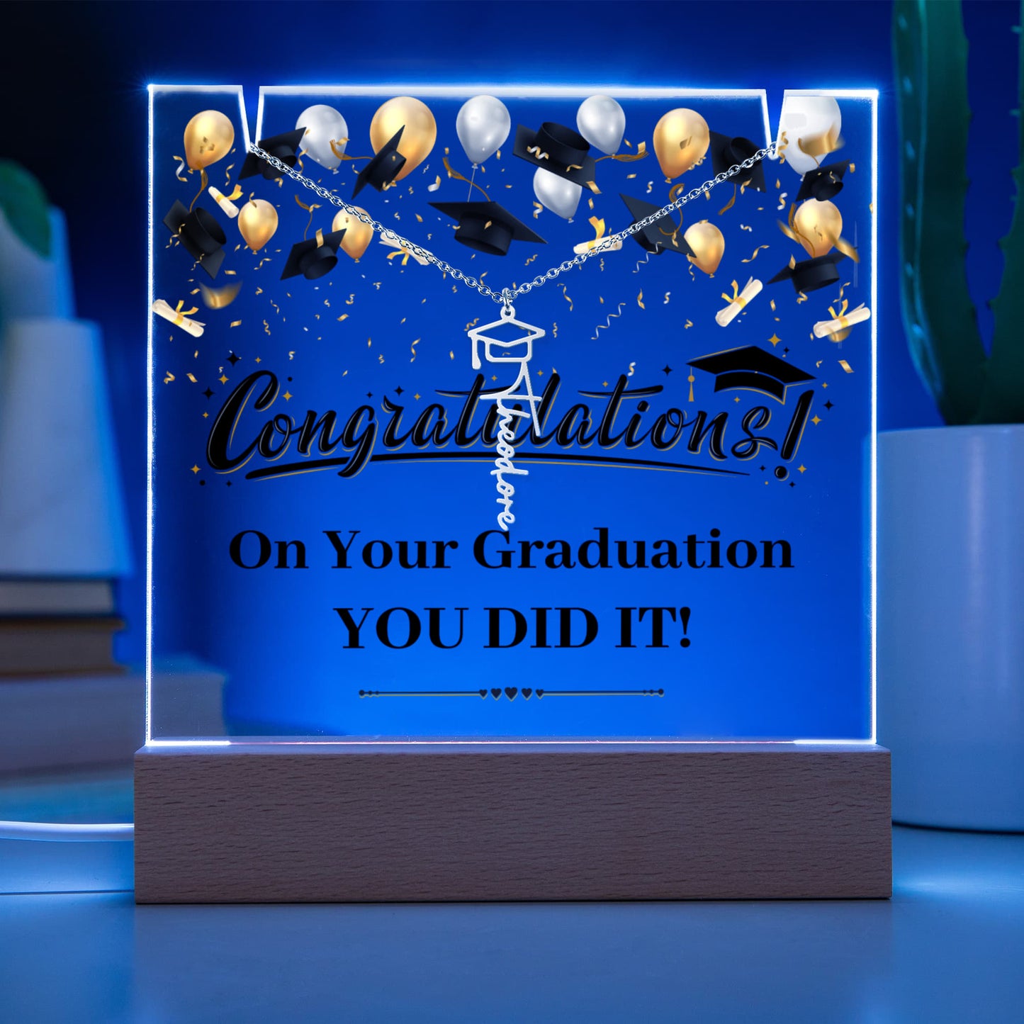 Keepsake Acrylic with Graduation Cap Name Necklace Bundle