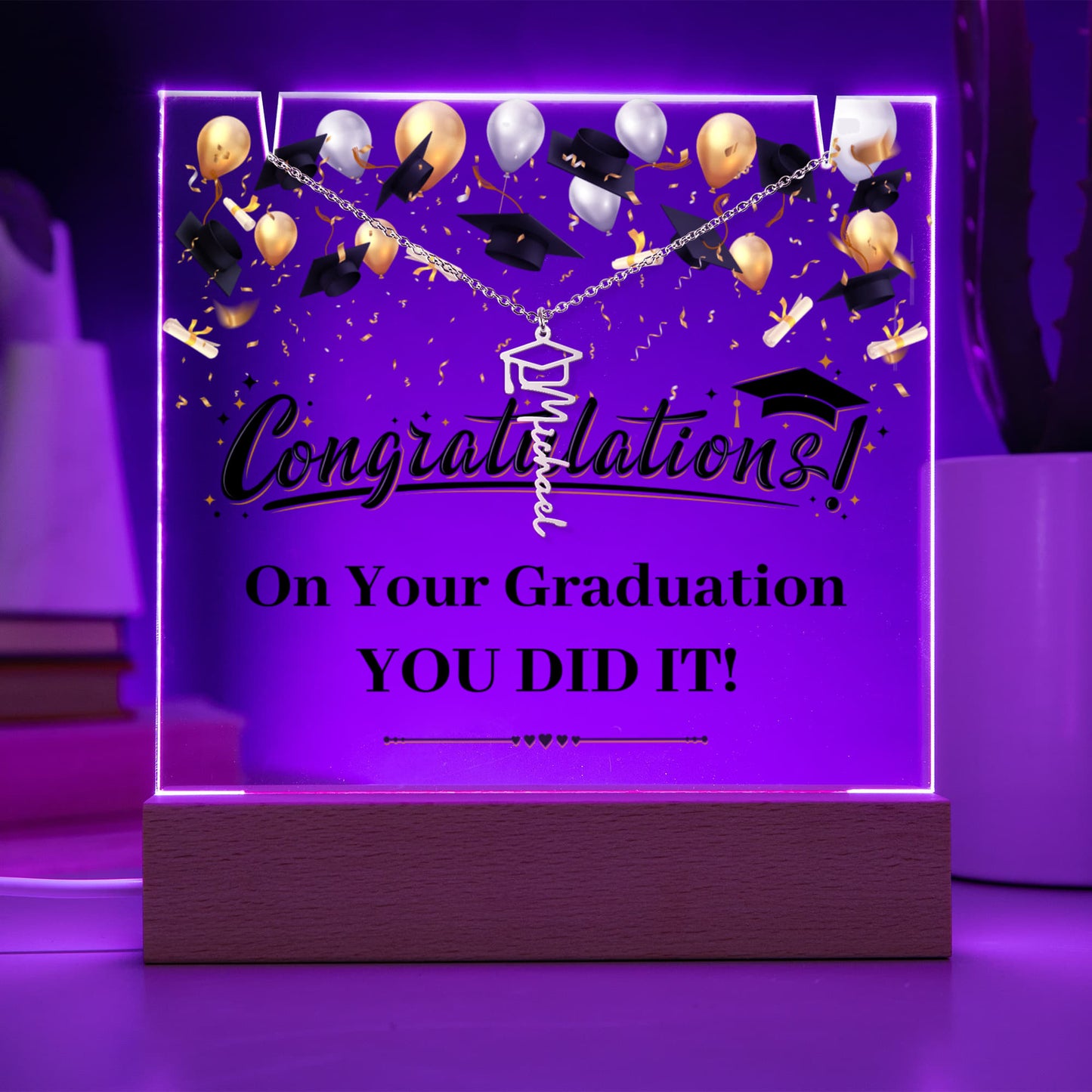 Keepsake Acrylic with Graduation Cap Name Necklace Bundle