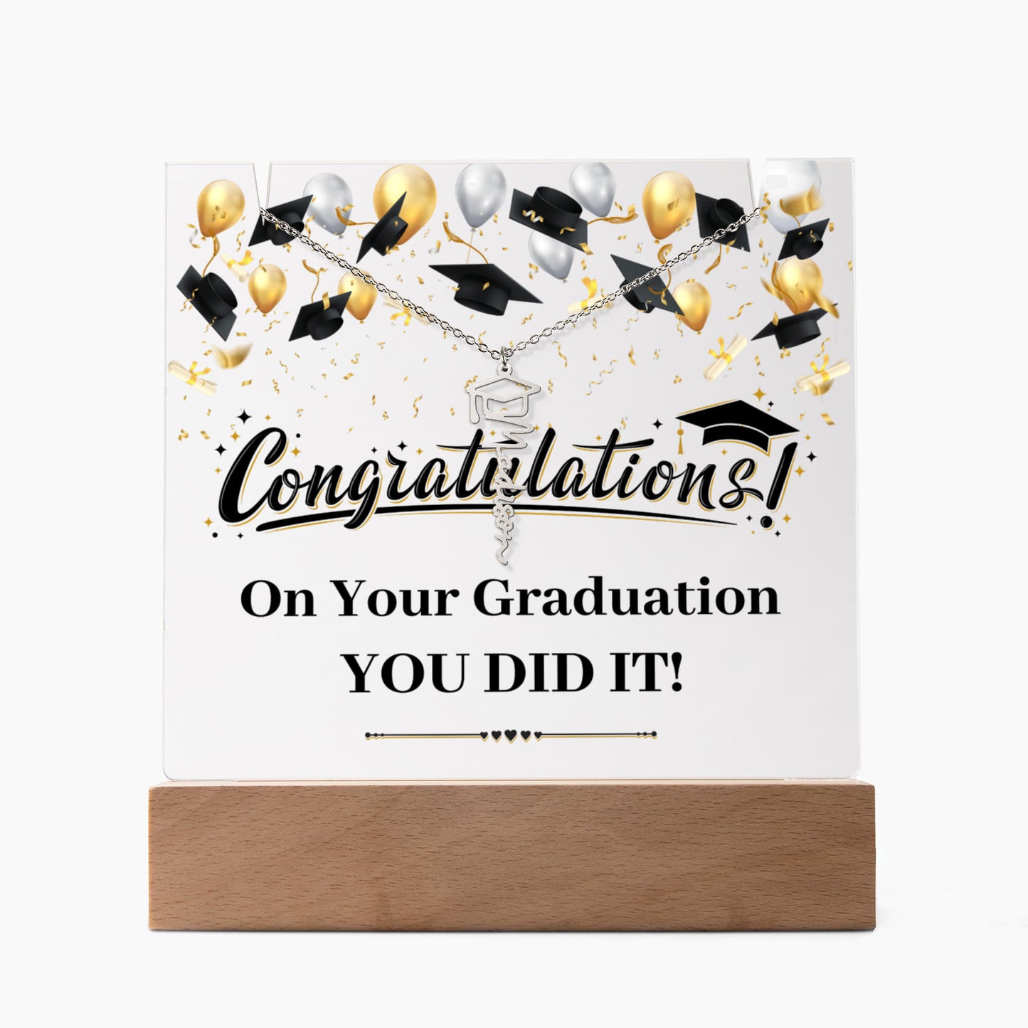 Keepsake Acrylic with Graduation Cap Name Necklace Bundle