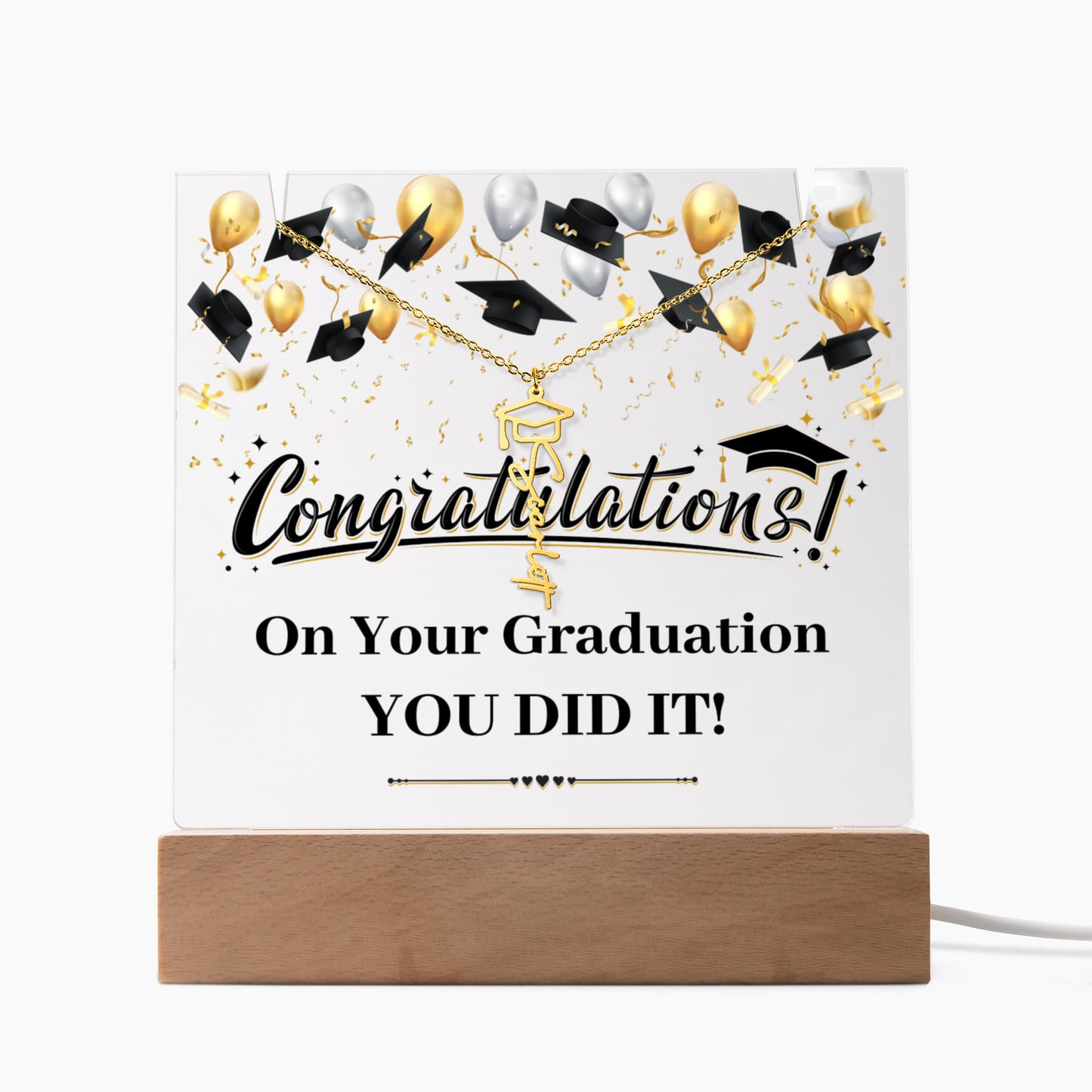 Keepsake Acrylic with Graduation Cap Name Necklace Bundle