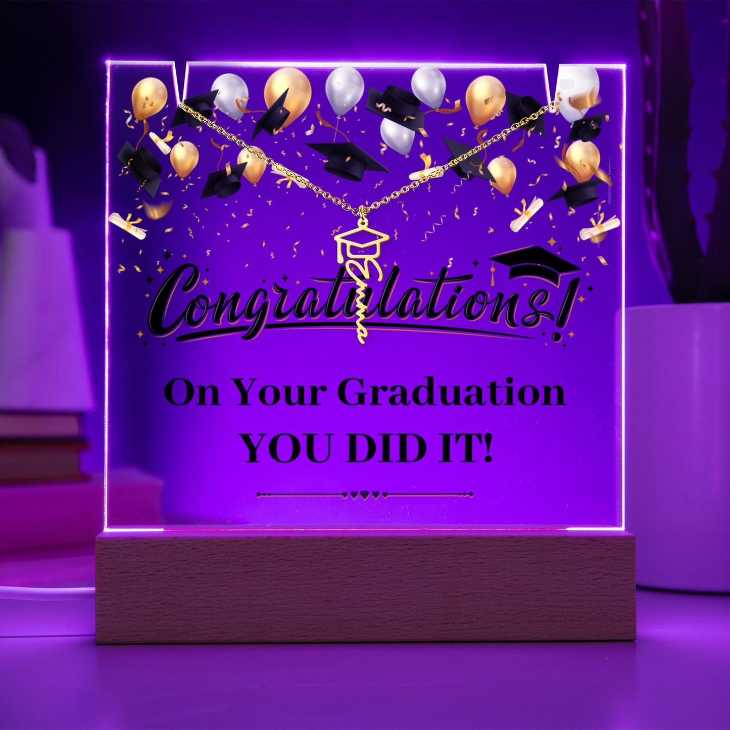 Keepsake Acrylic with Graduation Cap Name Necklace Bundle