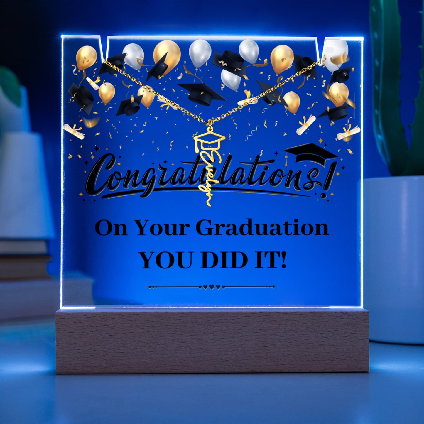 Keepsake Acrylic with Graduation Cap Name Necklace Bundle