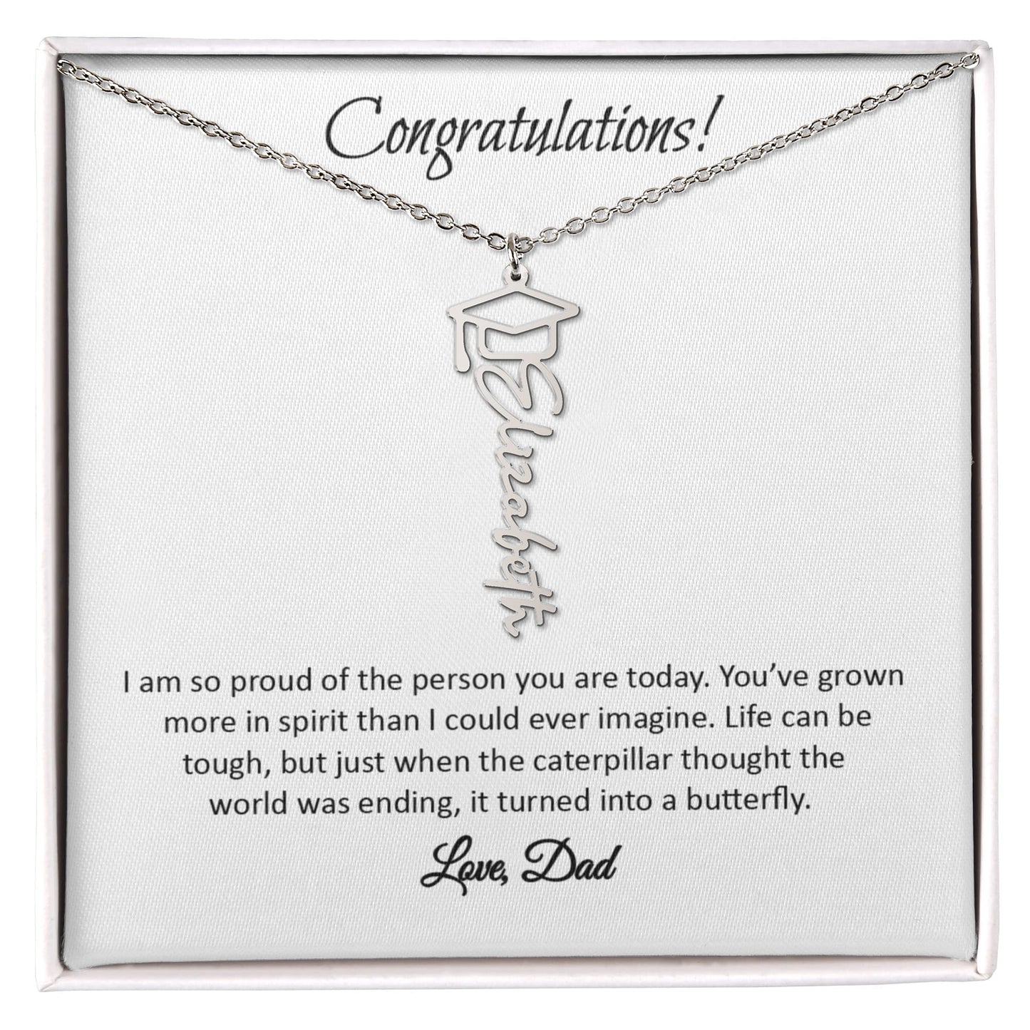 Graduation Cap Name Necklace - Gift From Dad