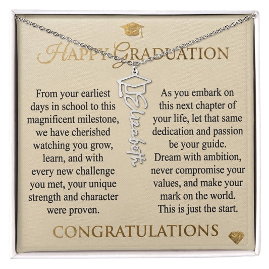 Personalized Graduation Cap Necklace with Inspirational Message Card - Meaningful Gift for Her