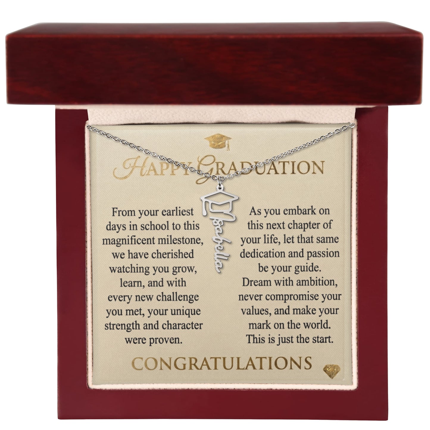 Personalized Graduation Cap Necklace with Inspirational Message Card - Meaningful Gift for Her
