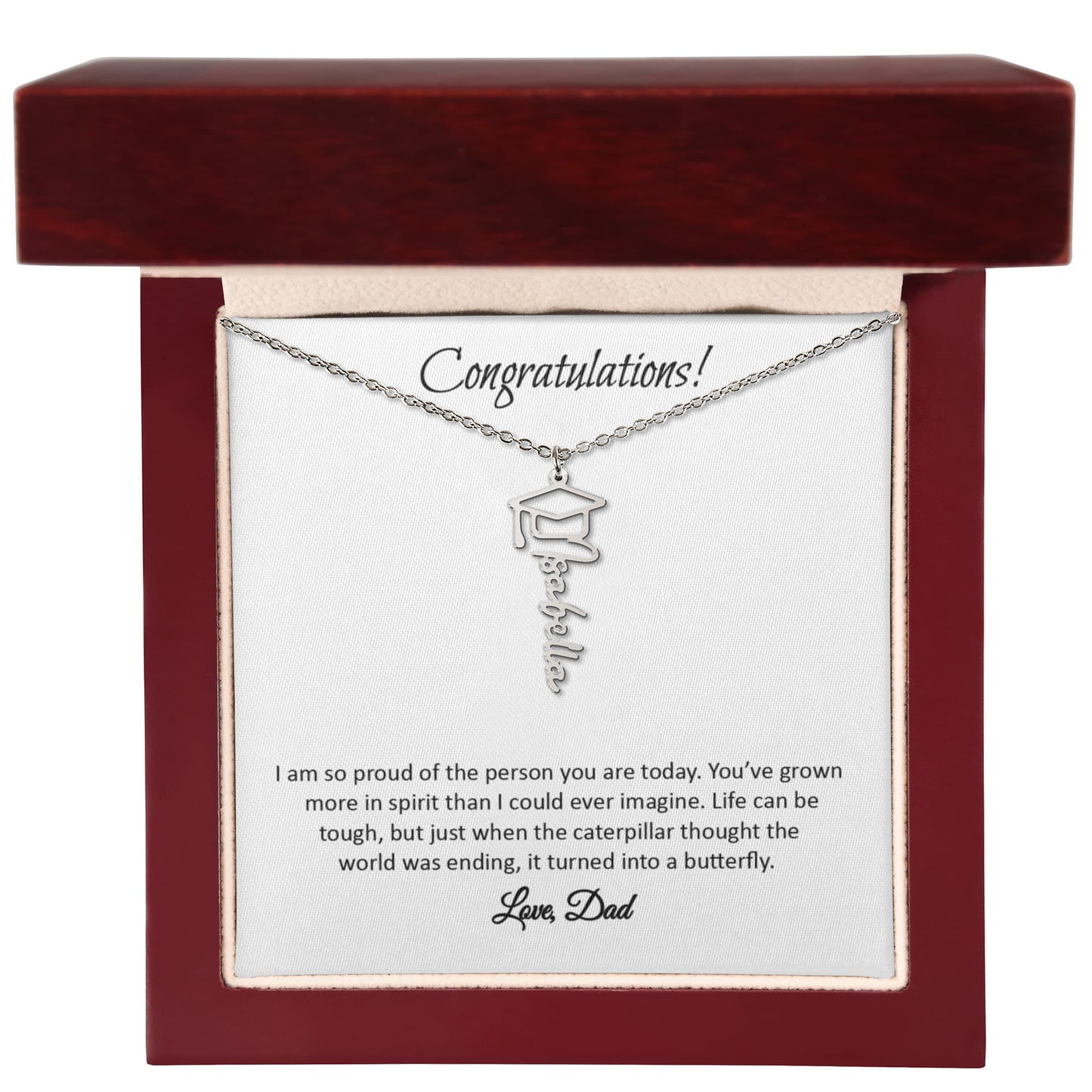 Graduation Cap Name Necklace - Gift From Dad
