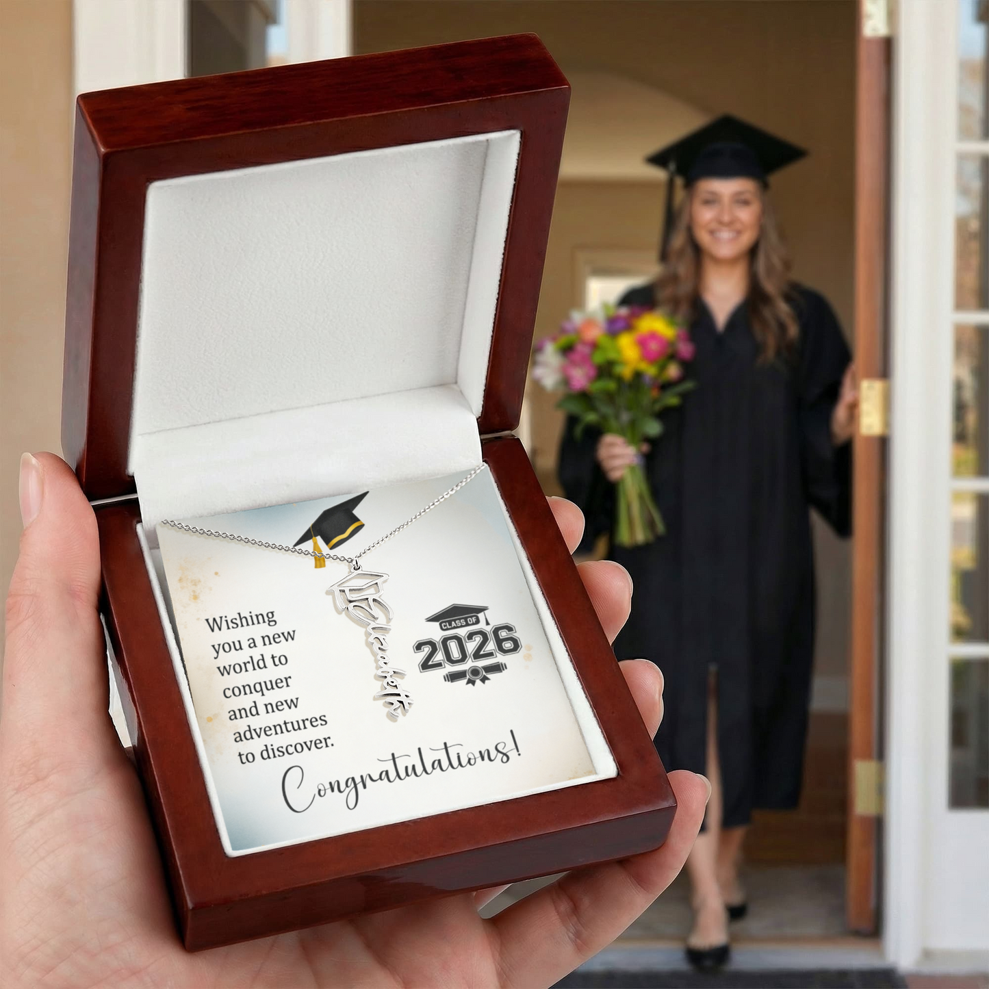 Daughter’s 2026 Graduation Gift - Graduation Cap Name Necklace