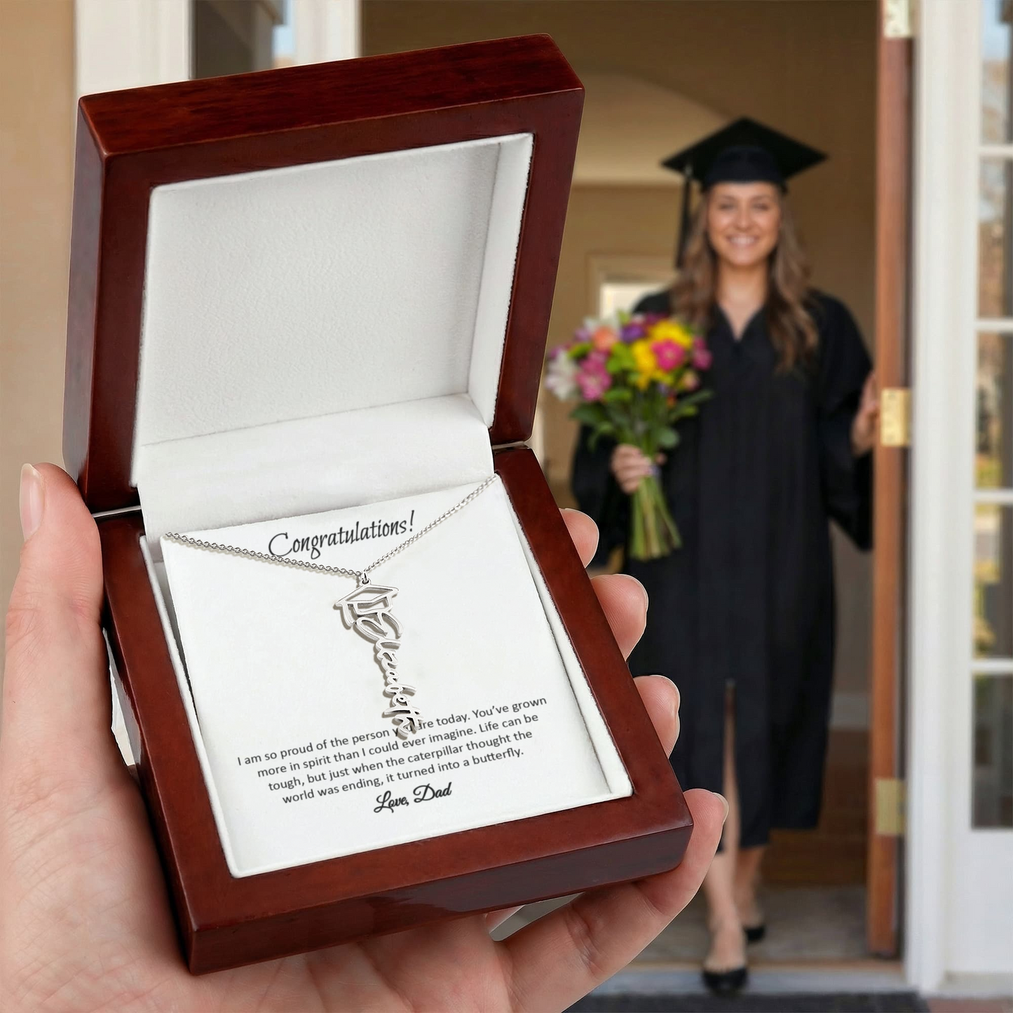 Graduation Cap Name Necklace - Gift From Dad