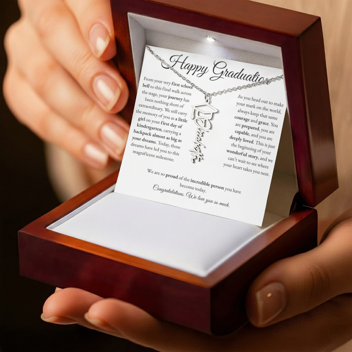 Personalized Graduation Gift for Daughter - Graduation Name Necklace with Message Card
