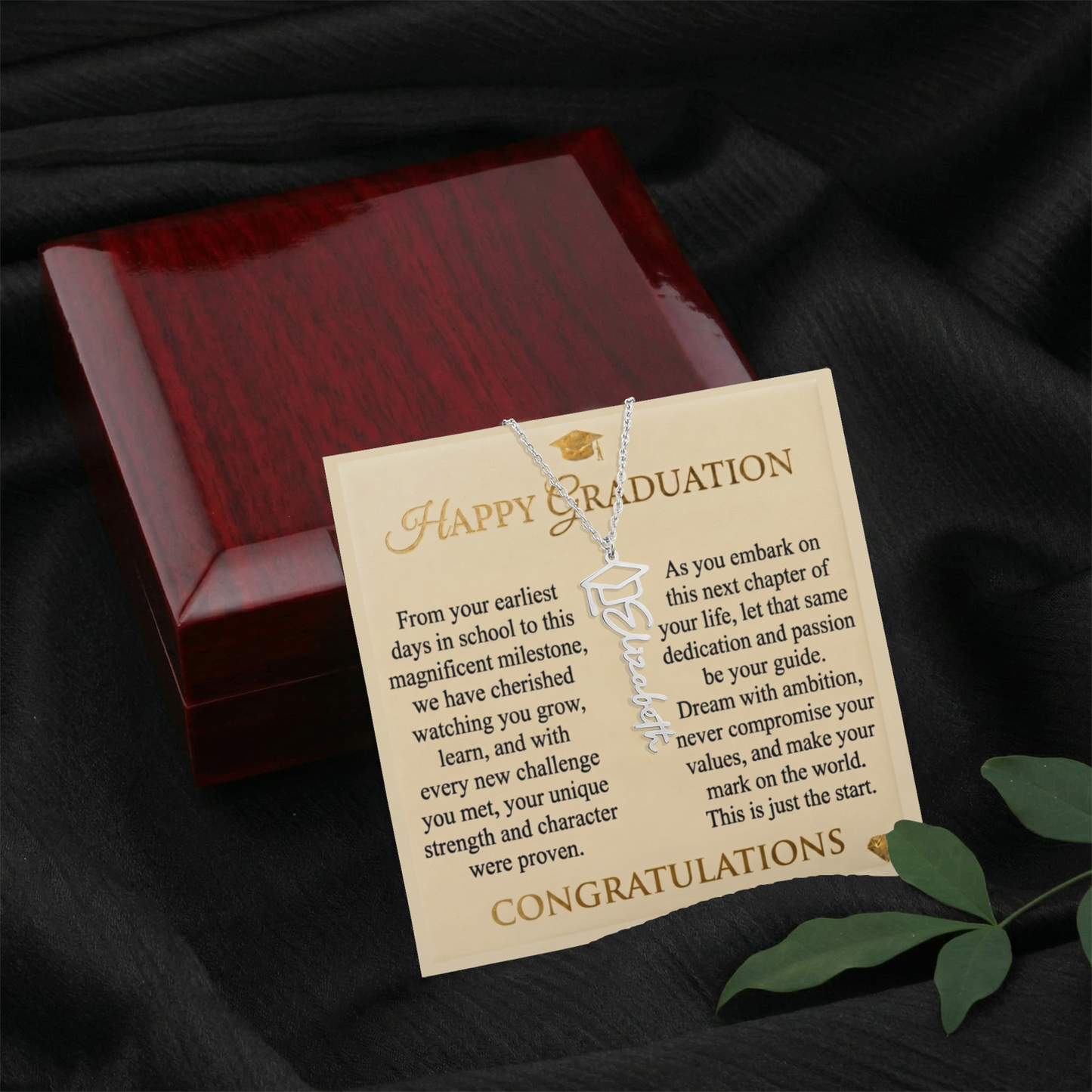 Personalized Graduation Cap Necklace with Inspirational Message Card - Meaningful Gift for Her